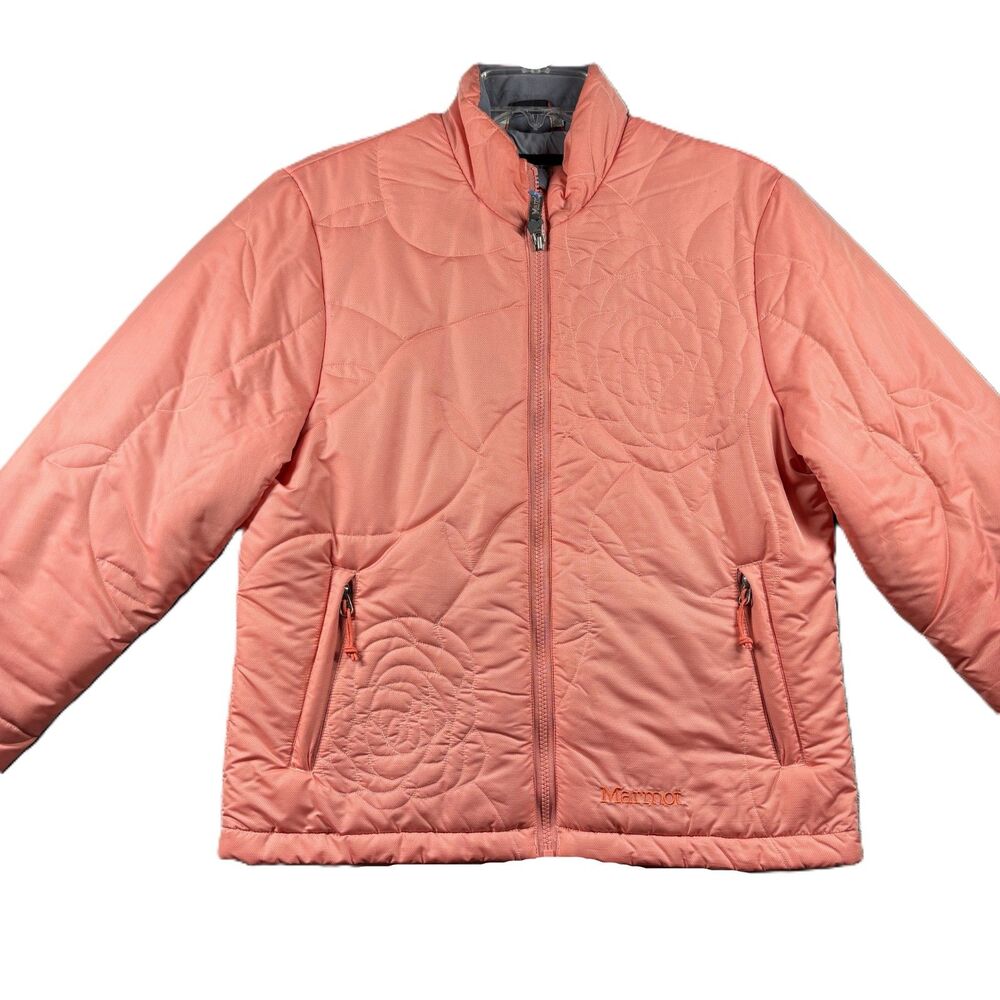 Marmot Women Puffer Jacket Coat Quilted Rose Pattern Full Zip Coral Medium